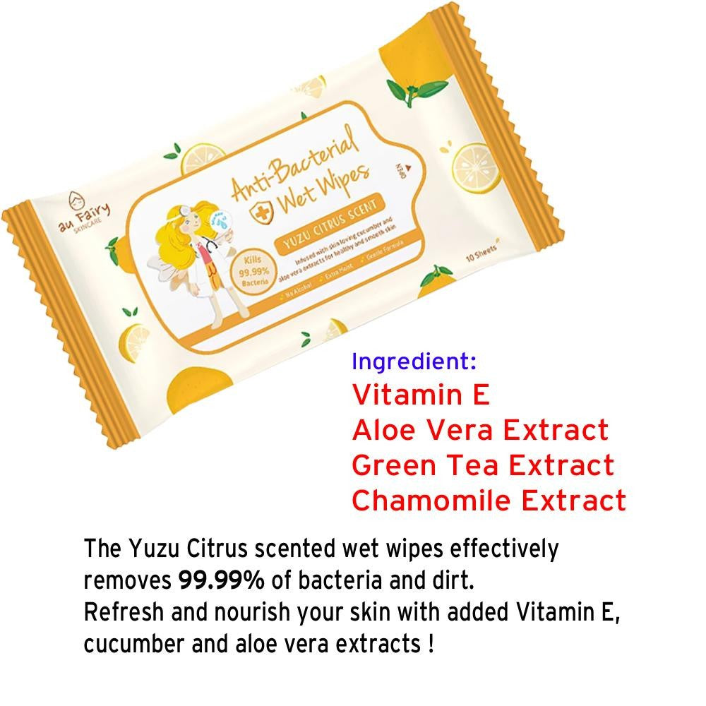 AU FAIRY Anti-Bacterial Wet Wipes 10's ( Pomegranate / Yuzu Citrus / Rose Floral/ Sakura )