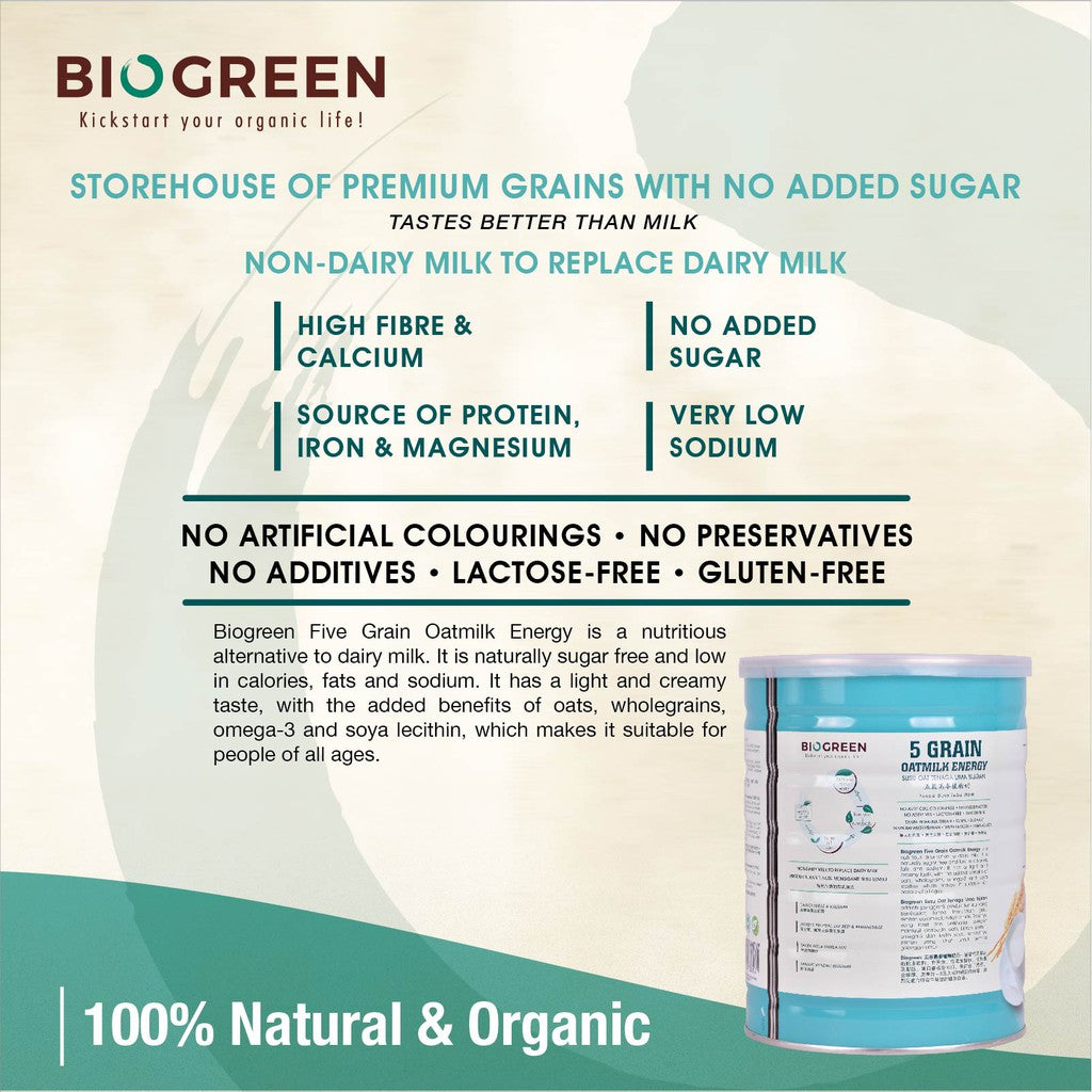 Biogreen 5 Grain Plus Oatmilk Energy (HALAL) 850g