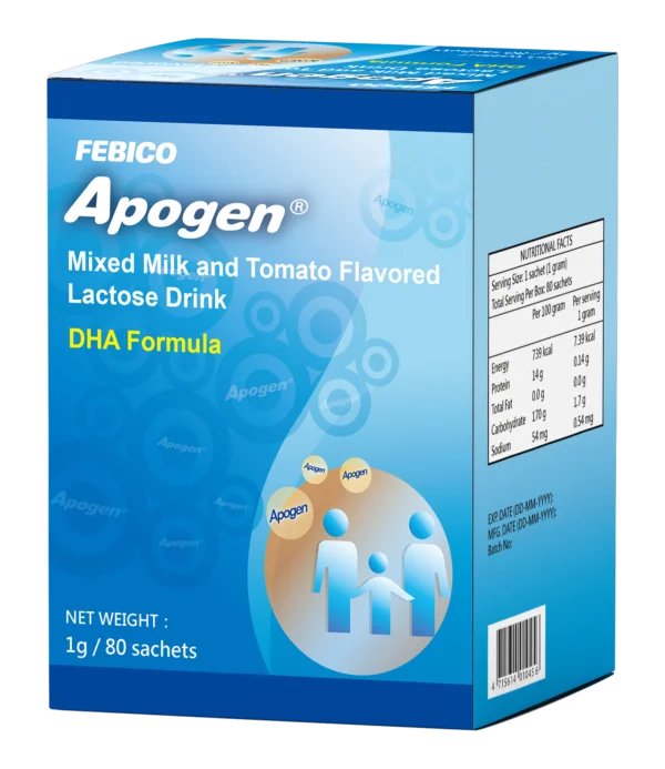 Febico Apogen Mixed MIlk and Tomato Flavoured Lactose Drink 1gx80's