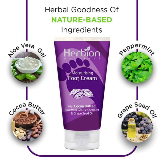 Herbion Naturals Moisturising Foot Cream 100ml (with Cocoa Butter, Aloe Vera Gel, Peppermint & Grape Seed Oil)
