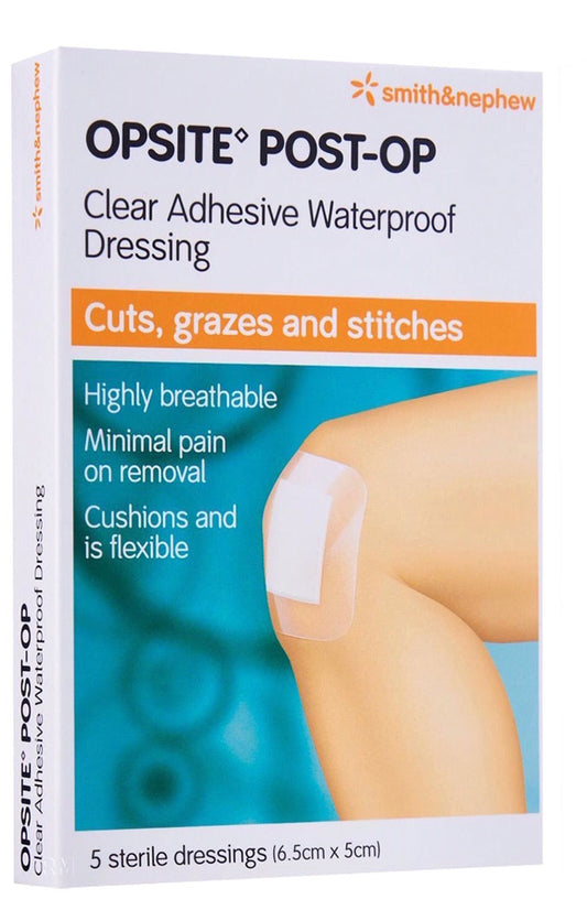 S&N Opsite Post-Op Clear Adhesive Waterproof Dressings (6.5cm x 5cm) 5s