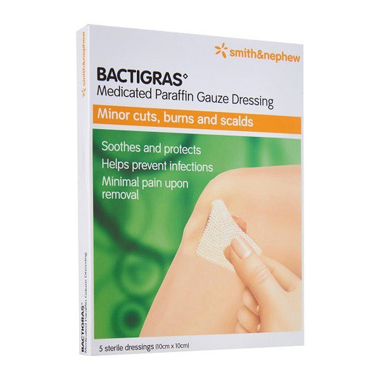 S&n Bactigras Medicated Paraffin Gauze Dressing 10cmx10cm 3s
