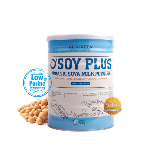 Biogreen O'Soy Plus (Low Cane Sugar) Organic Soya Milk Powder (HALAL) 800g