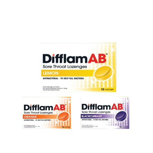 Difflam AB Sore Throat Lozenges (Orange / Blackcurrant / Lemon  / Honey Lemon / Hextra ) 6's / 12's