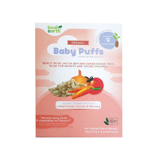 Love Earth Organic Baby Puffs Sprouted Brown Rice - Carrot, Tomato & Onion,