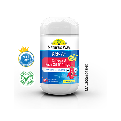 Nature's Way Kids A+ Omega-3 Fish Oil 511mg Chewable Softgel 50's